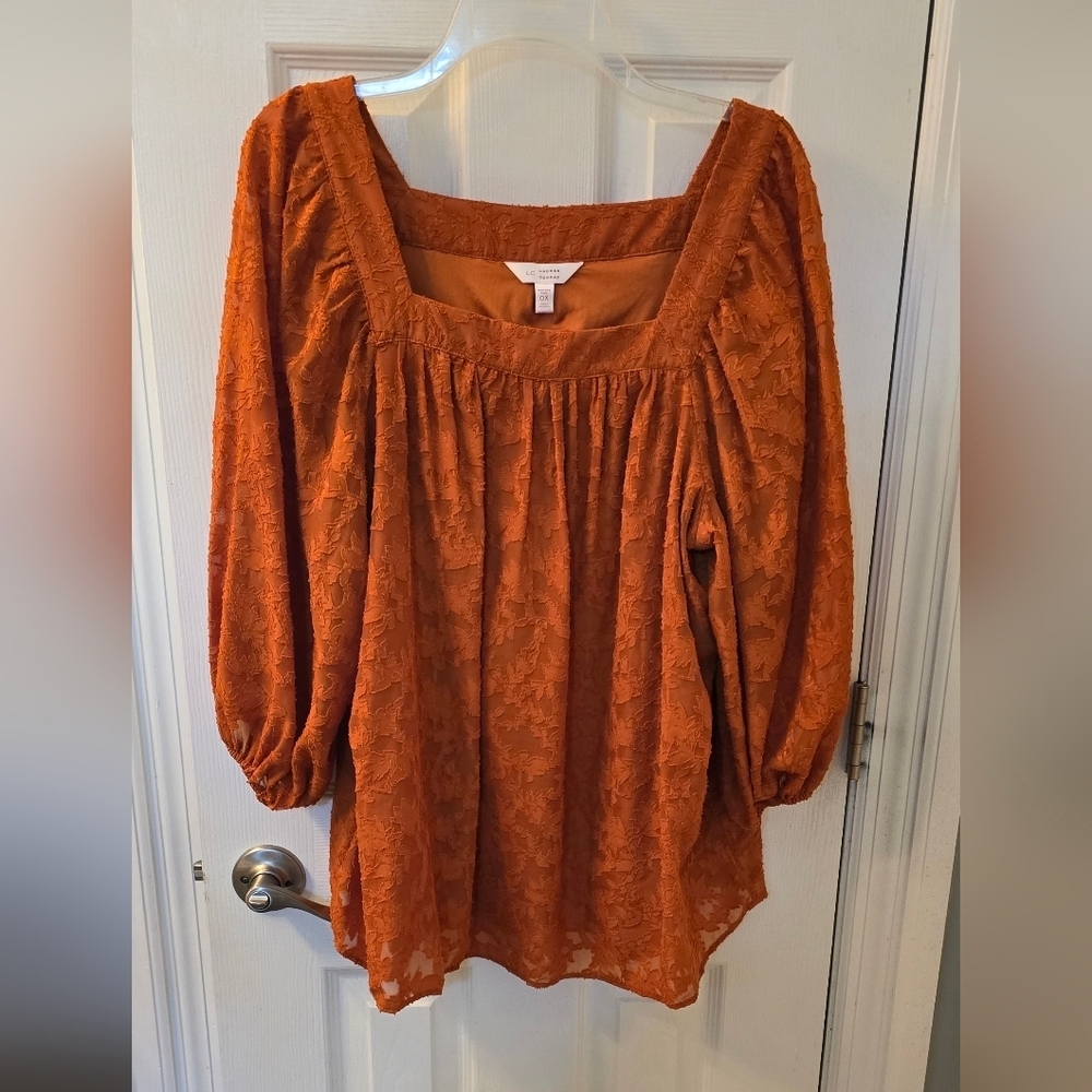 LC Lauren Conrad Burnt Orange Lace Blouse, Size 0X (1205)